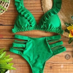 Braided Ruffle Bikini top & High Waisted Bottoms
